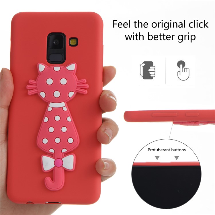 Cute 3D Cat TPU Soft Phone Cover for Samsung Galaxy A8 (2018) - Red-6
