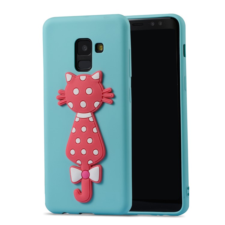 Cute 3D Cat TPU Soft Phone Accessory Case for Samsung Galaxy A8 (2018) - Baby Blue-1