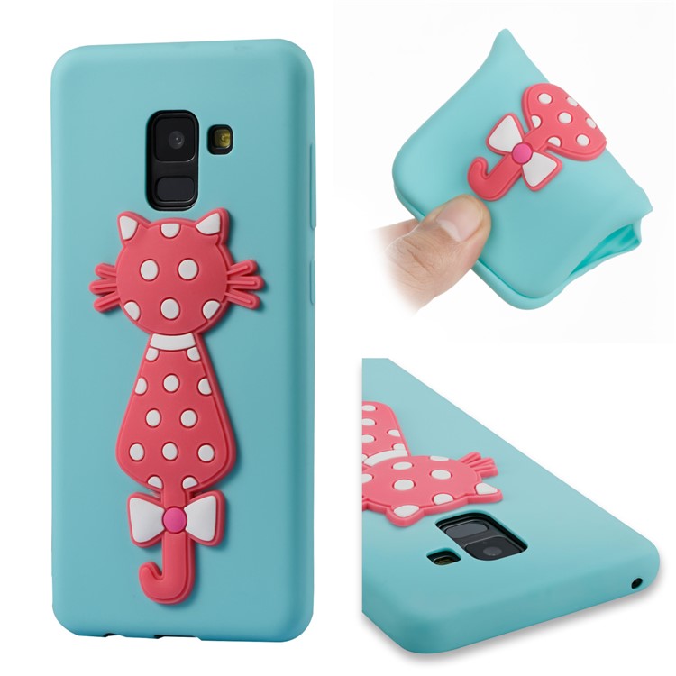 Cute 3D Cat TPU Soft Phone Accessory Case for Samsung Galaxy A8 (2018) - Baby Blue-2