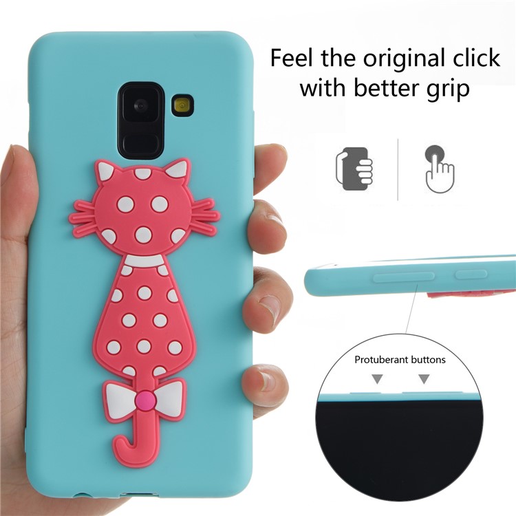 Cute 3D Cat TPU Soft Phone Accessory Case for Samsung Galaxy A8 (2018) - Baby Blue-6