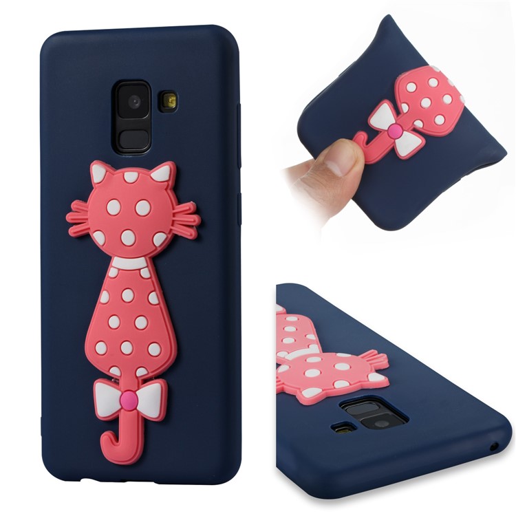 Cute 3D Cat TPU Soft Cellphone Case for Samsung Galaxy A8 (2018) - Dark Blue-2