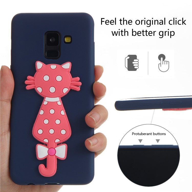 Cute 3D Cat TPU Soft Cellphone Case for Samsung Galaxy A8 (2018) - Dark Blue-3