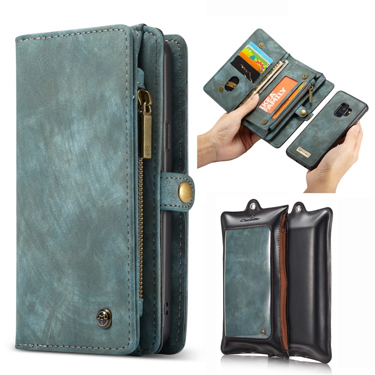 CASEME Multifunctional Wallet Split Leather Phone Cover for Samsung Galaxy S9 with Retail Packaging - Green