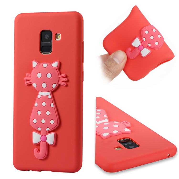 Cute 3D Cat TPU Soft Phone Cover for Samsung Galaxy A8 Plus (2018)- Red-1