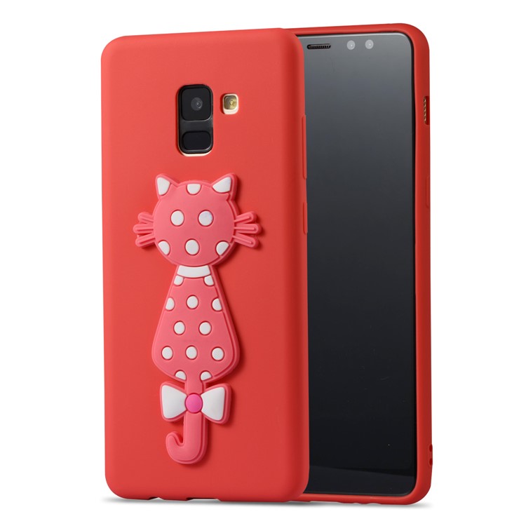 Cute 3D Cat TPU Soft Phone Cover for Samsung Galaxy A8 Plus (2018)- Red-2