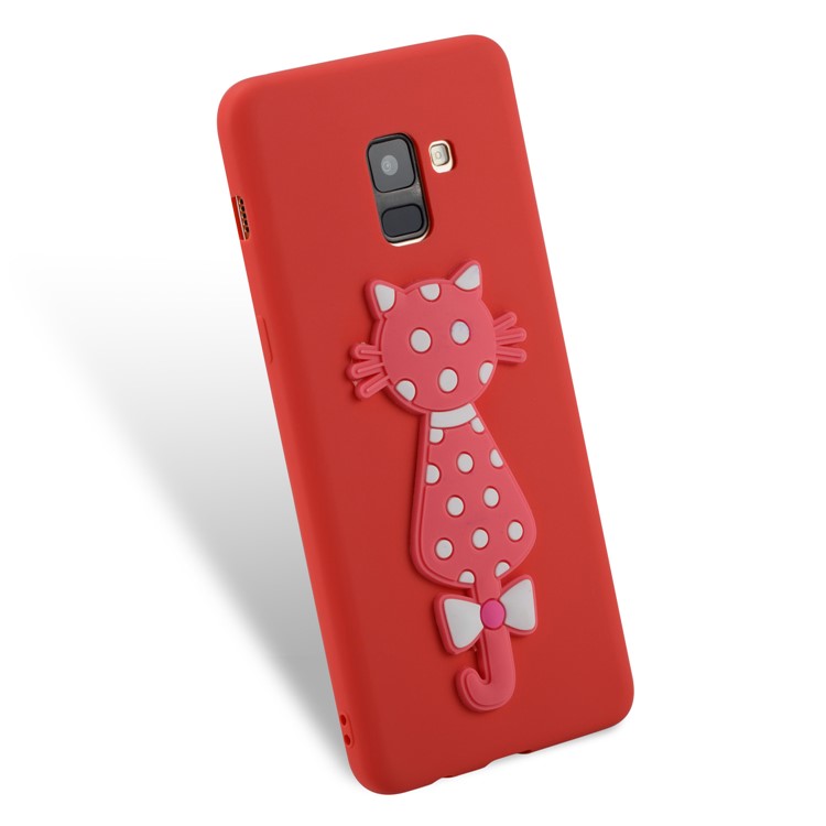 Cute 3D Cat TPU Soft Phone Cover for Samsung Galaxy A8 Plus (2018)- Red-3