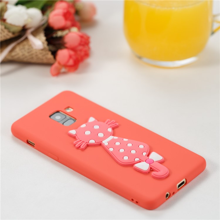 Cute 3D Cat TPU Soft Phone Cover for Samsung Galaxy A8 Plus (2018)- Red-4
