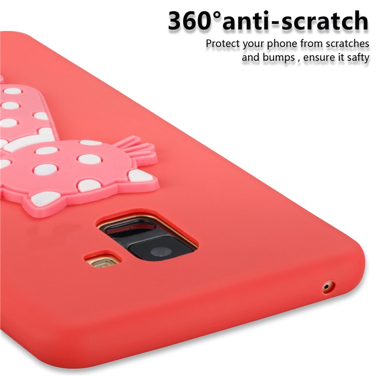 Cute 3D Cat TPU Soft Phone Cover for Samsung Galaxy A8 Plus (2018)- Red-5