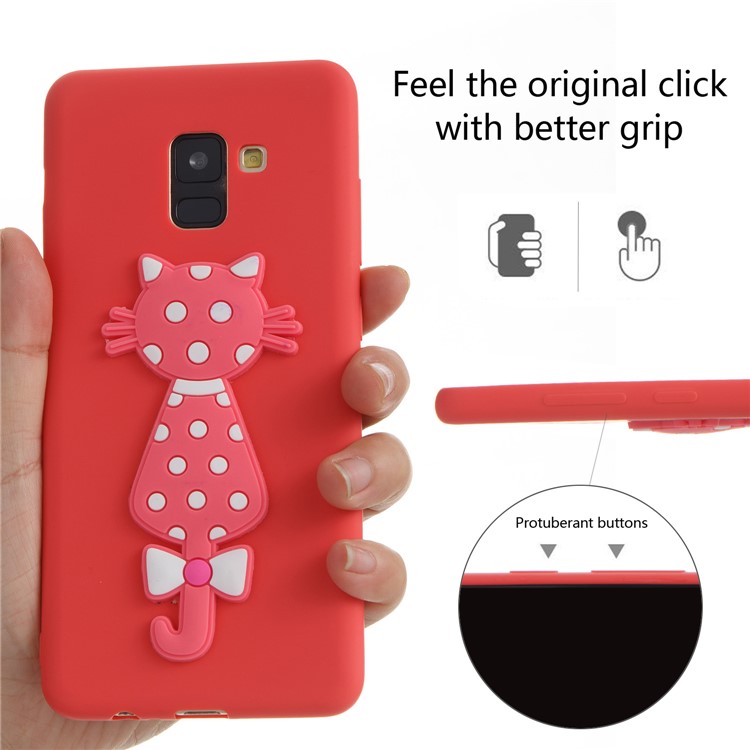 Cute 3D Cat TPU Soft Phone Cover for Samsung Galaxy A8 Plus (2018)- Red-6