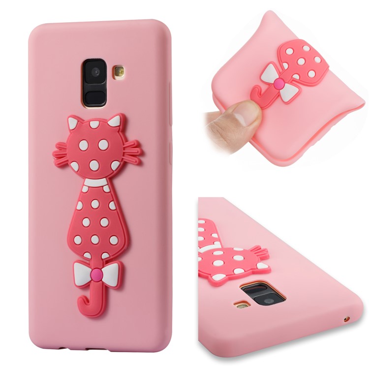 Cute 3D Cat TPU Soft Phone Casing for Samsung Galaxy A8 Plus (2018)- Pink-1