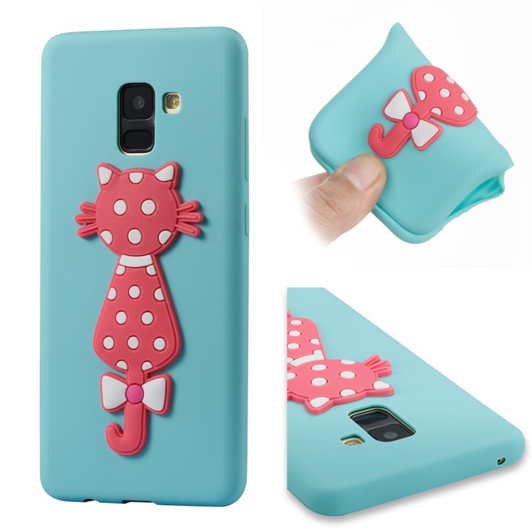 Cute 3D Cat TPU Soft Phone Accessory Shell for Samsung Galaxy A8 Plus (2018)- Baby Blue-1