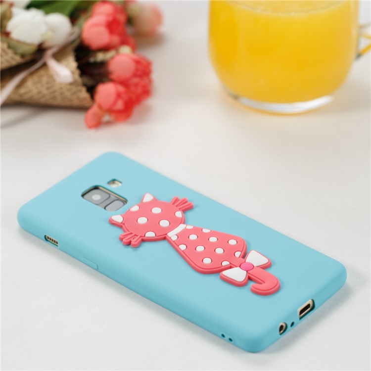 Cute 3D Cat TPU Soft Phone Accessory Shell for Samsung Galaxy A8 Plus (2018)- Baby Blue-4