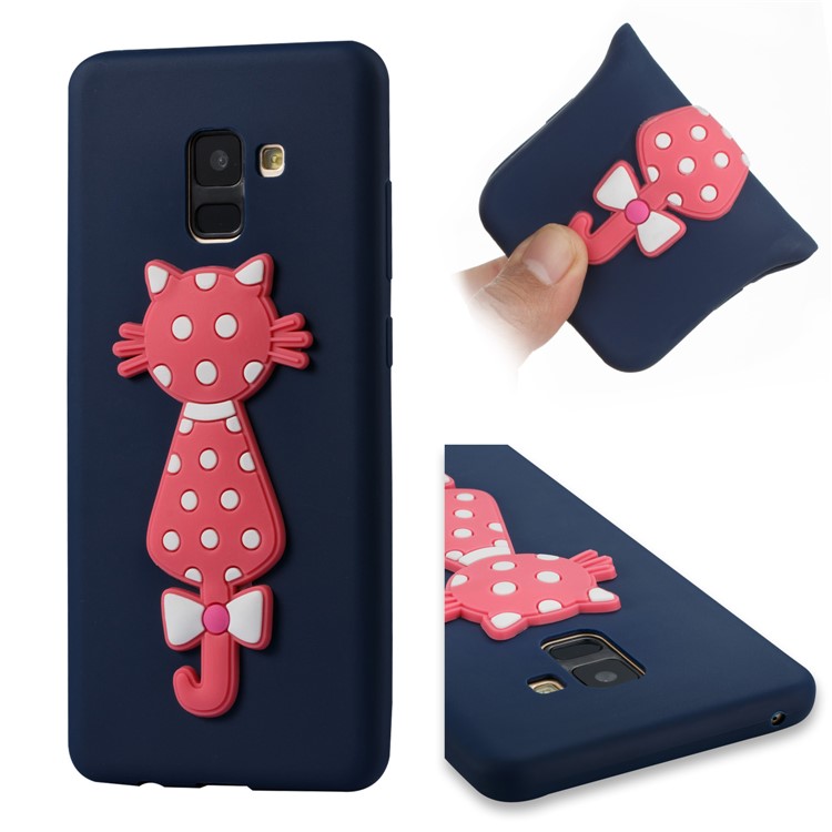 Cute 3D Cat TPU Soft Casing Shell for Samsung Galaxy A8 Plus (2018)- Dark Blue-1