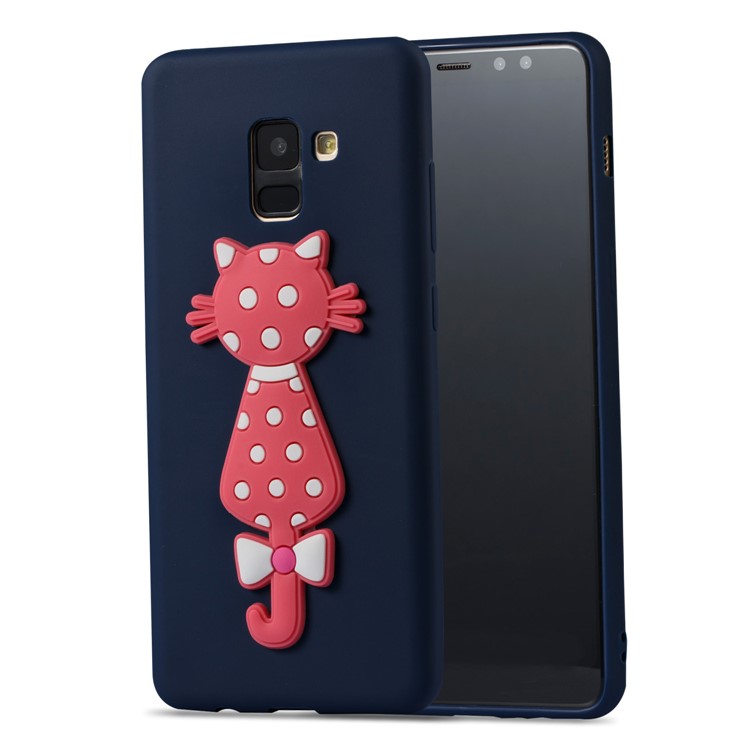 Cute 3D Cat TPU Soft Casing Shell for Samsung Galaxy A8 Plus (2018)- Dark Blue-2