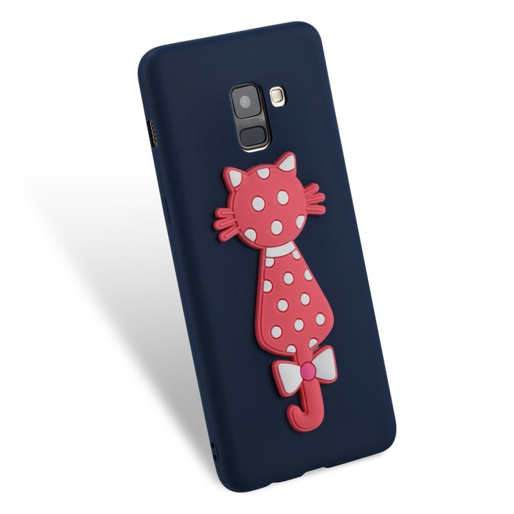 Cute 3D Cat TPU Soft Casing Shell for Samsung Galaxy A8 Plus (2018)- Dark Blue-3