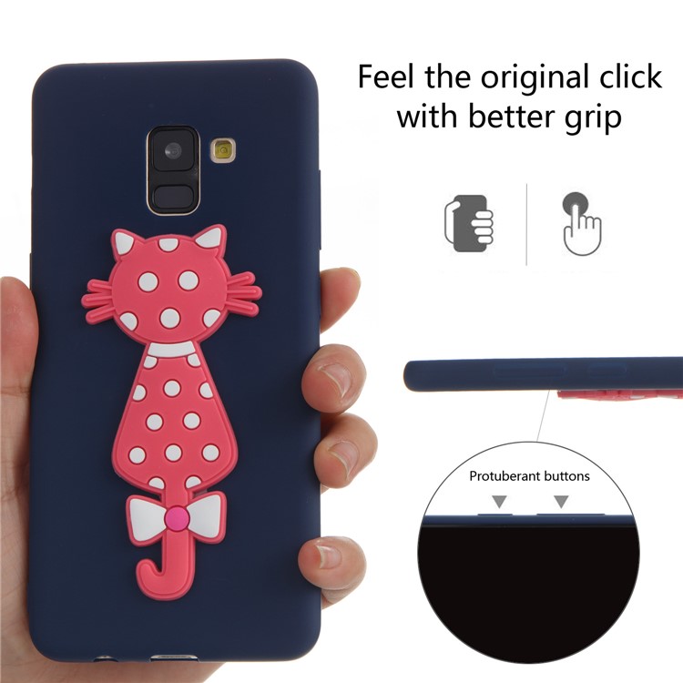 Cute 3D Cat TPU Soft Casing Shell for Samsung Galaxy A8 Plus (2018)- Dark Blue-5