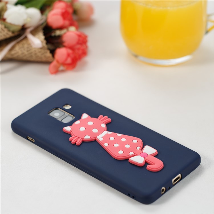 Cute 3D Cat TPU Soft Casing Shell for Samsung Galaxy A8 Plus (2018)- Dark Blue-6