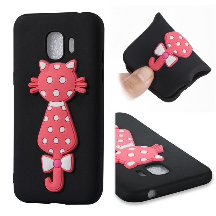 Cute 3D Cat TPU Soft Phone Shell Case for Samsung Galaxy J2 Pro 2018 - Black-1