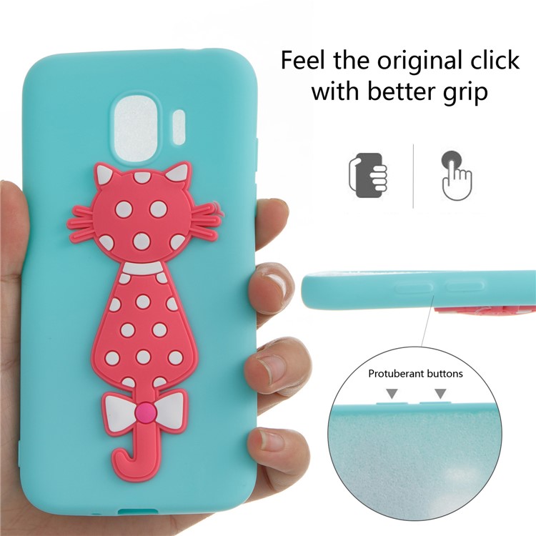 For Samsung Galaxy J2 Pro 2018 Cute 3D Cat TPU Soft Phone Protection Back Cover Case - Cyan-6