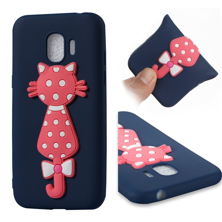 For Samsung Galaxy J2 Pro 2018 Cute 3D Cat TPU Flexible Back Casing - Dark Blue-1
