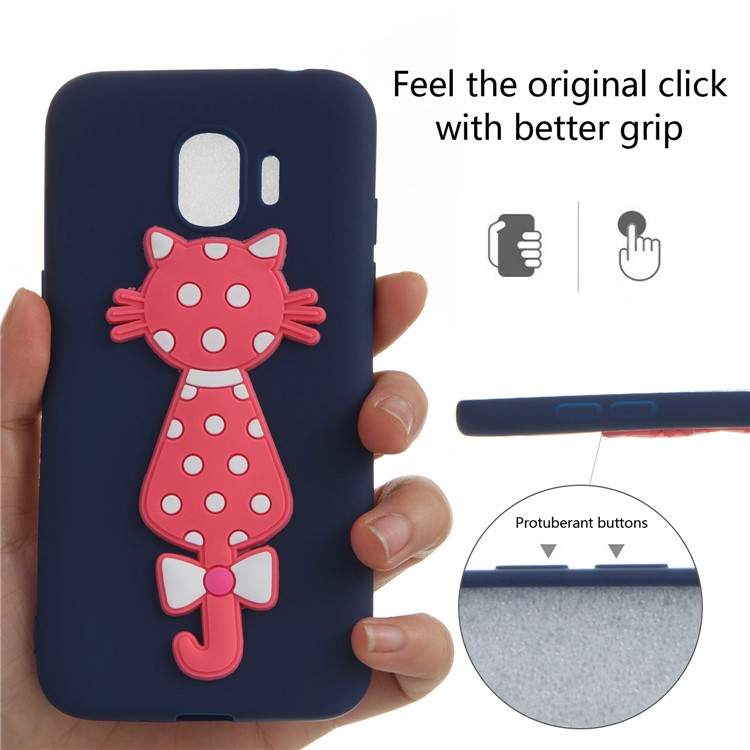 For Samsung Galaxy J2 Pro 2018 Cute 3D Cat TPU Flexible Back Casing - Dark Blue-6