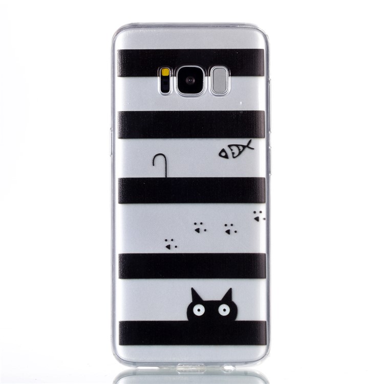 Pattern Printing Soft TPU Protection Phone Casing for Samsung Galaxy S8 SM-G950 - Stripes and Cat-2