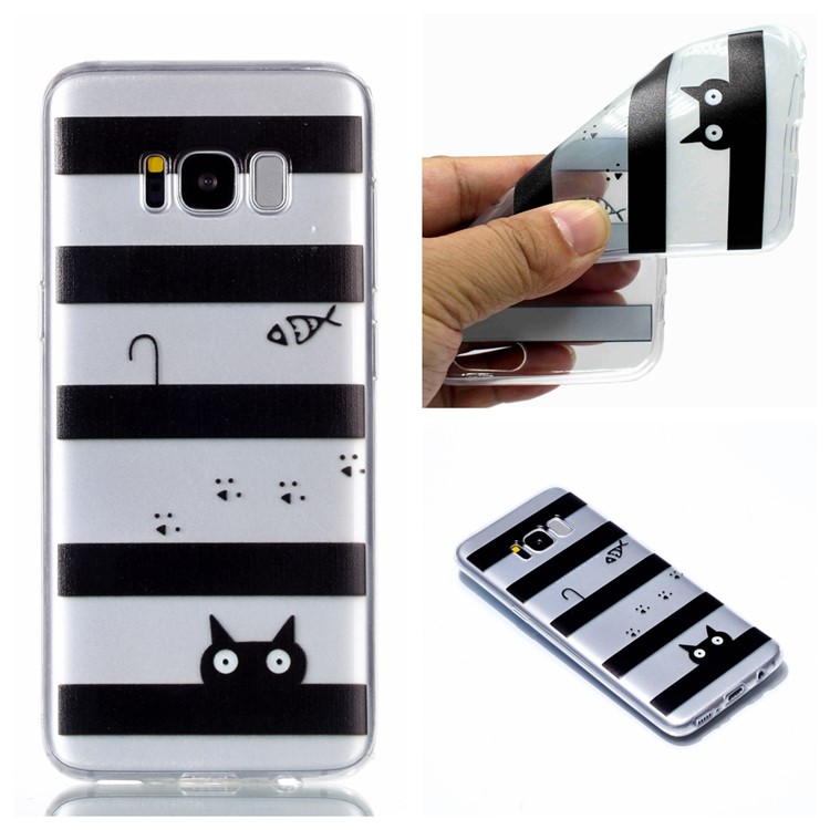 Pattern Printing Flexible TPU Mobile Shell for Samsung Galaxy S8+ SM-G955 - Stripes and Cat-1