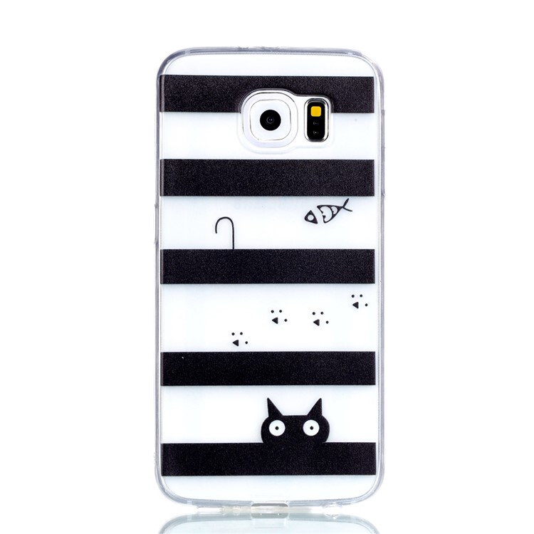 Pattern Printing TPU Back Phone Casing for Samsung Galaxy S6 SM-G9200 - Stripes and Cat-2