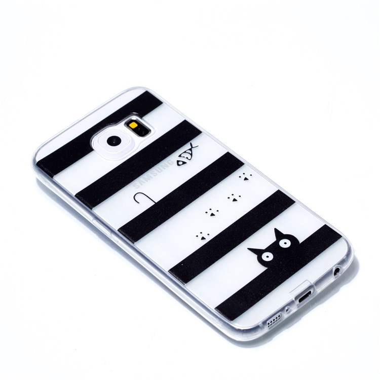 Pattern Printing TPU Back Phone Casing for Samsung Galaxy S6 SM-G9200 - Stripes and Cat-3