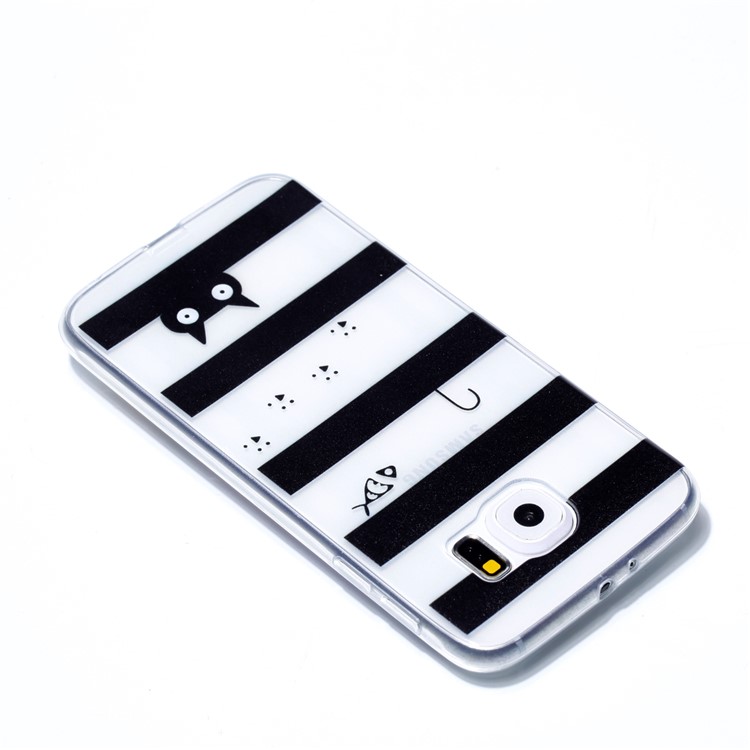 Pattern Printing TPU Back Phone Casing for Samsung Galaxy S6 SM-G9200 - Stripes and Cat-4