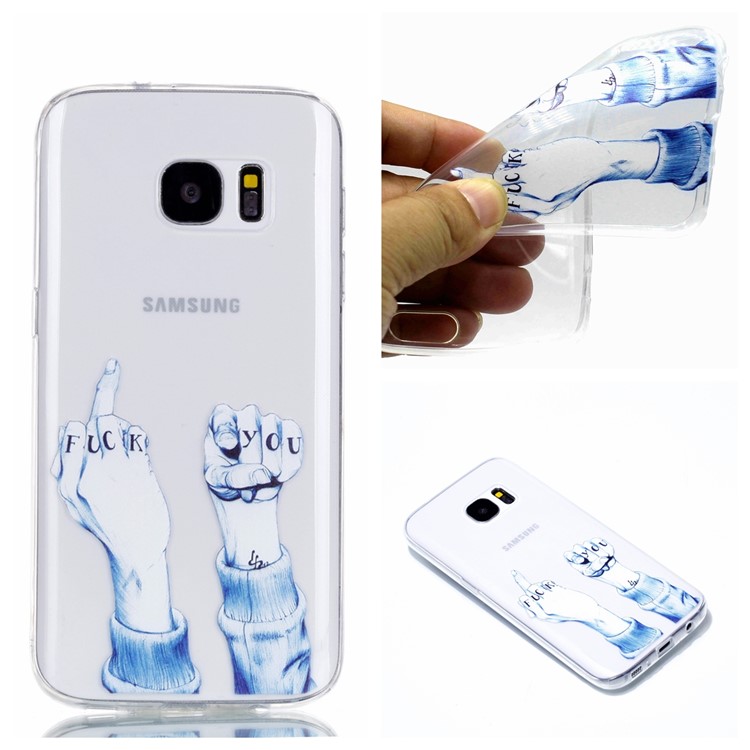 Pattern Printing Gel TPU Phone Shell for Samsung Galaxy S7 SM-G930 - Gesture and Words-1