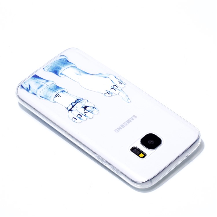Pattern Printing Gel TPU Phone Shell for Samsung Galaxy S7 SM-G930 - Gesture and Words-4