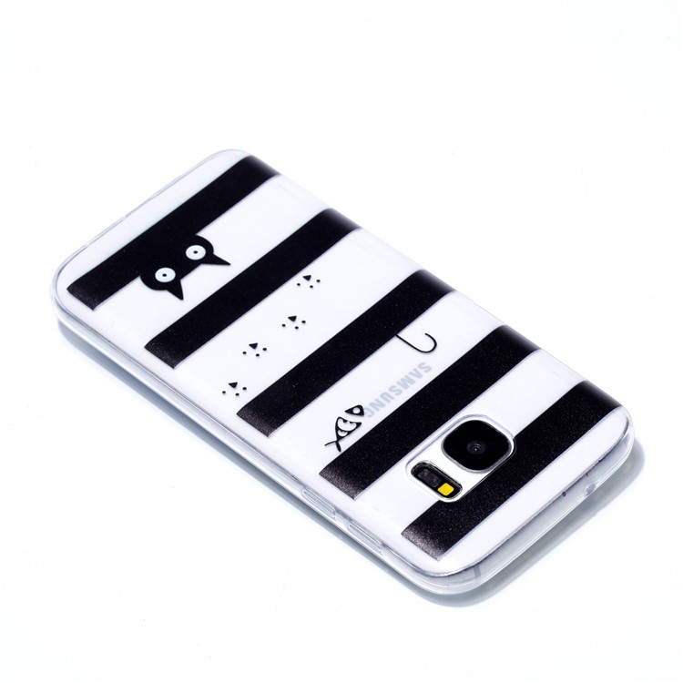 Pattern Printing TPU Mobile Casing for Samsung Galaxy S7 SM-G930 - Stripes and Cat-3