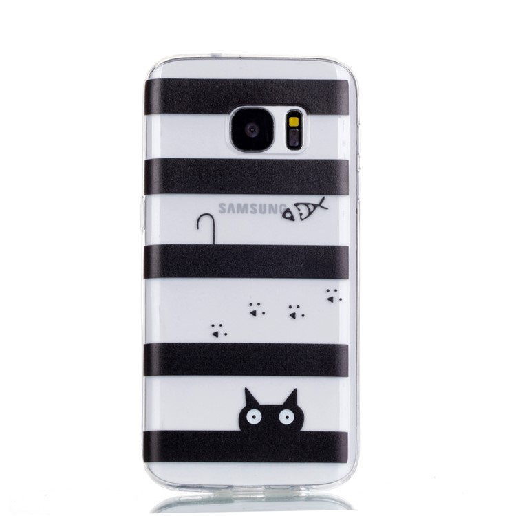 Pattern Printing TPU Mobile Casing for Samsung Galaxy S7 SM-G930 - Stripes and Cat-4