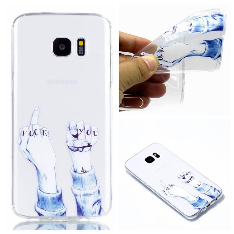 Pattern Printing TPU Phone Cover for Samsung Galaxy S7 edge SM-G935 - Gesture and Words-1