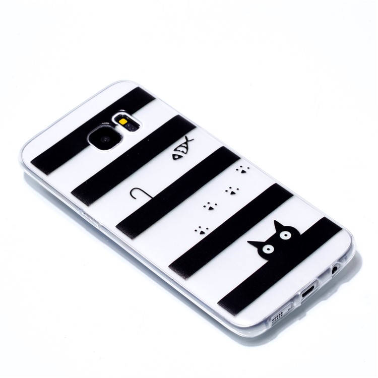 Pattern Printing TPU Protective Mobile Shell for Samsung Galaxy S7 edge SM-G935 - Stripes and Cat-3