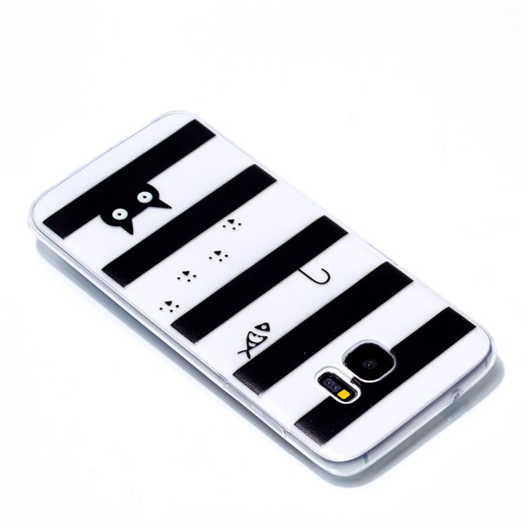 Pattern Printing TPU Protective Mobile Shell for Samsung Galaxy S7 edge SM-G935 - Stripes and Cat-4