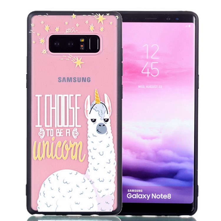 Rubberized Embossed PC + TPU Phone Case for Samsung Galaxy Note 8 SM-N950 - Alpaca Unicorn-1