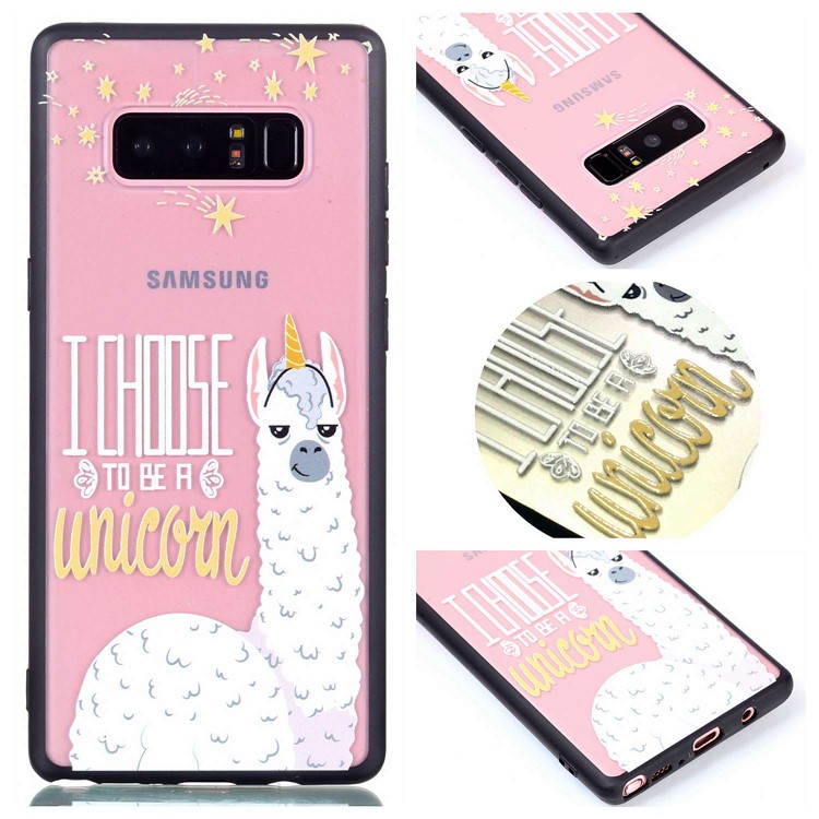 Rubberized Embossed PC + TPU Phone Case for Samsung Galaxy Note 8 SM-N950 - Alpaca Unicorn-2