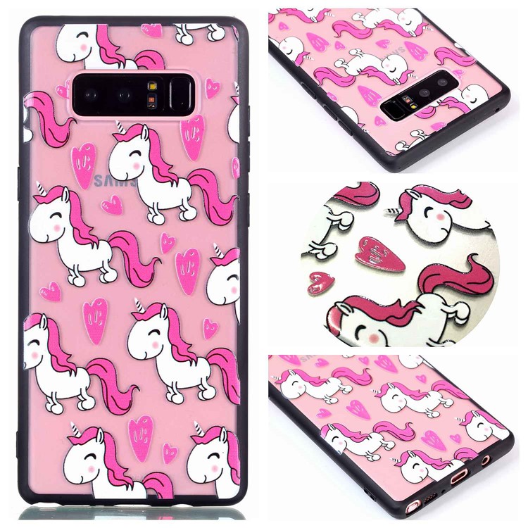 Rubberized Embossed PC + TPU Phone Shell for Samsung Galaxy Note 8 SM-N950 - Adorable Unicorns-2