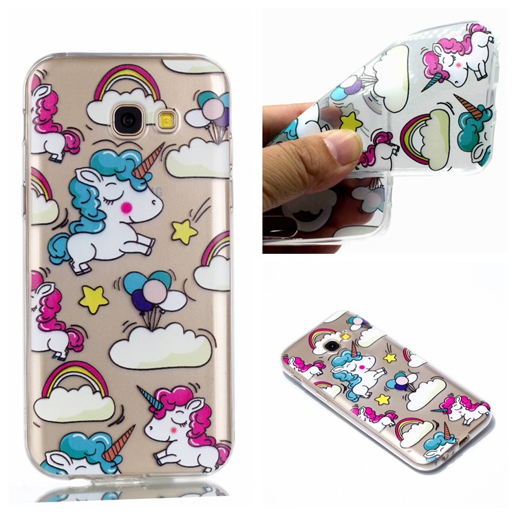 Pattern Printing TPU Shell Cover Case for Samsung Galaxy A3 (2017) - Cloud and Unicorn-1