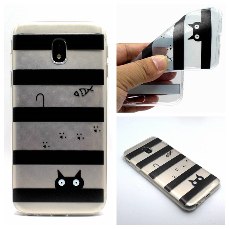 Pattern Printing TPU Gel Back Mobile Shell Case for Samsung Galaxy J3 (2017) EU Version / J3 Pro (2017) - Cat and Fish-1
