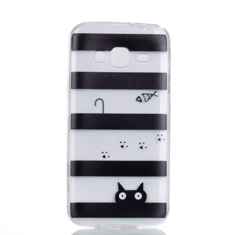 Pattern Printing Soft TPU Mobile Casing for Samsung Galaxy J3 (2016) / J3 - Stripes and Cat-2