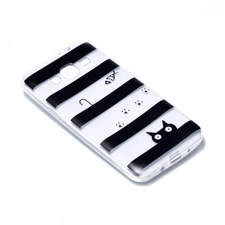 Pattern Printing Soft TPU Mobile Casing for Samsung Galaxy J3 (2016) / J3 - Stripes and Cat-3