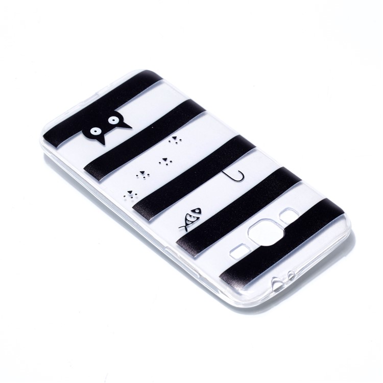 Pattern Printing Soft TPU Mobile Casing for Samsung Galaxy J3 (2016) / J3 - Stripes and Cat-4