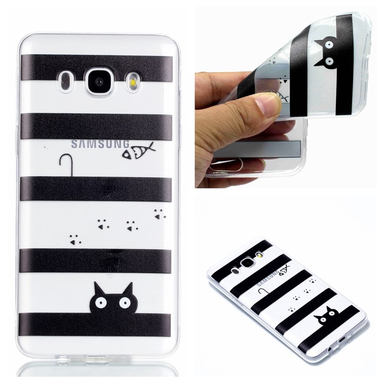 Ultra Thin Patterned Soft TPU Back Casing for Samsung Galaxy J7 (2016) SM-J710 - Stripes and Cat-1
