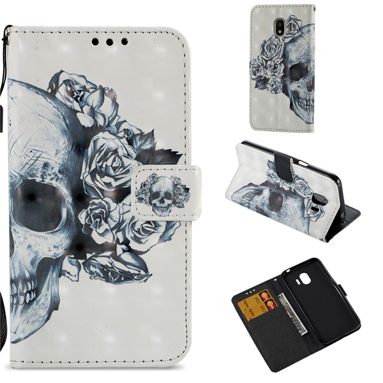 Leather Magnetic Protection Flip Cover for Samsung Galaxy J2 Pro 2018 - Flower and Skull-1
