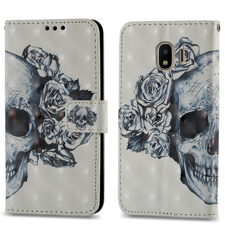 Leather Magnetic Protection Flip Cover for Samsung Galaxy J2 Pro 2018 - Flower and Skull-4