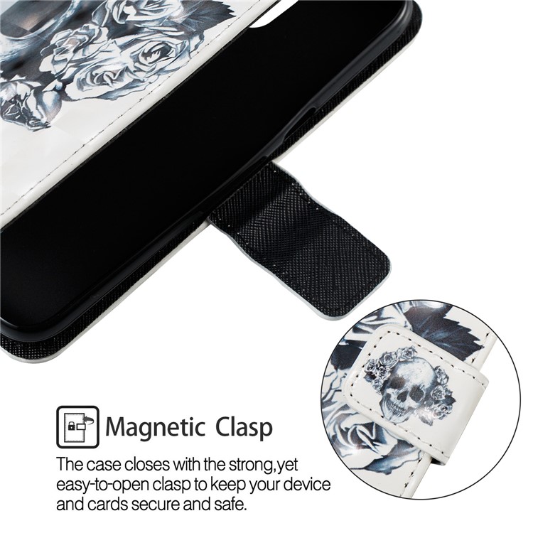 Leather Magnetic Protection Flip Cover for Samsung Galaxy J2 Pro 2018 - Flower and Skull-6