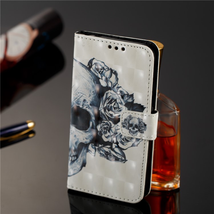 Leather Magnetic Protection Flip Cover for Samsung Galaxy J2 Pro 2018 - Flower and Skull-8